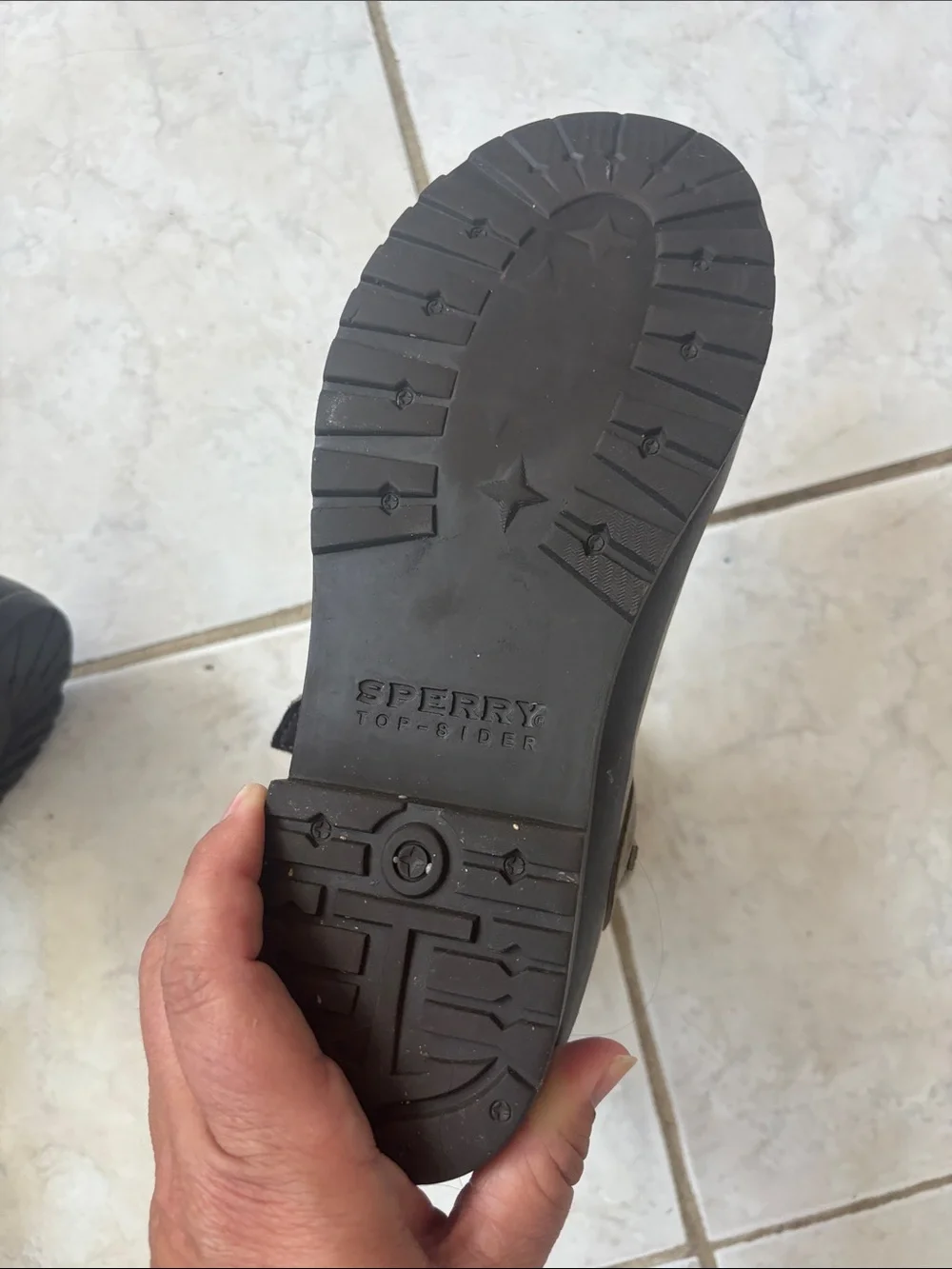 Sperry Youth Rain Boots in Taupe with Navy Lining